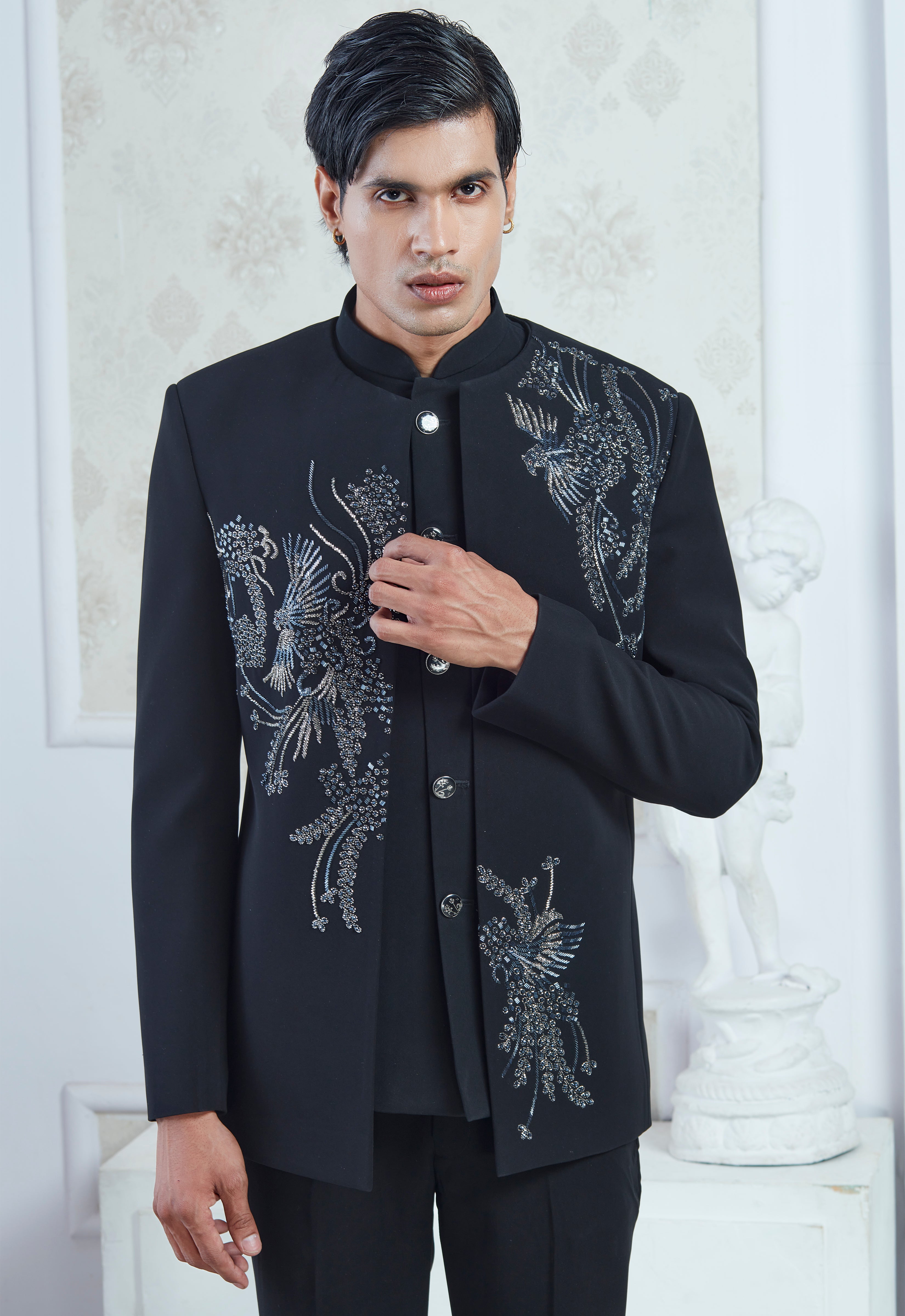 Embroidered Black Indowestern Set