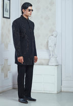 Black Embroidered Indowestern