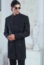Black Embroidered Indowestern