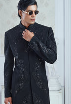 Black Embroidered Indowestern