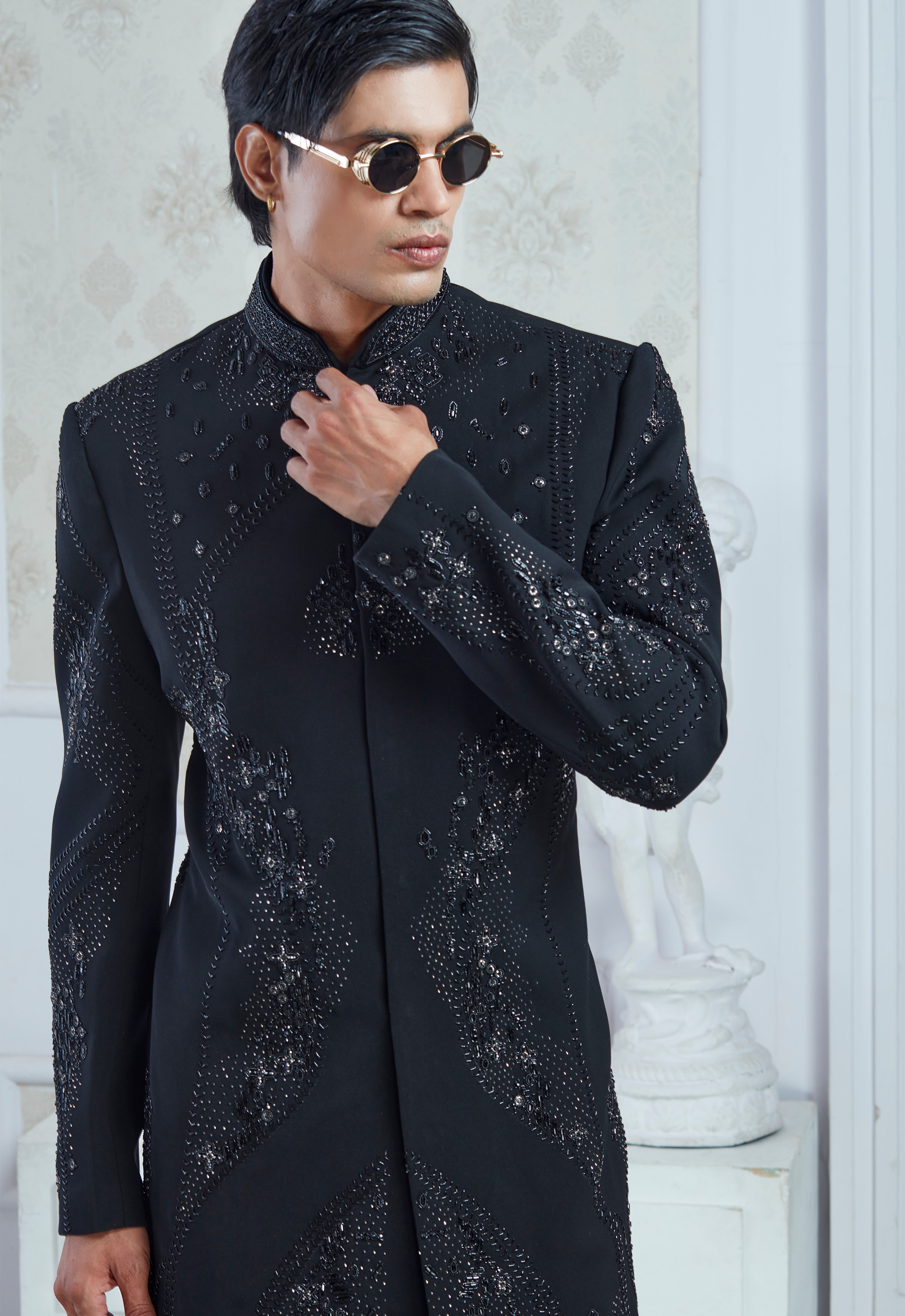 Black Embroidered Indowestern