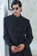 Black Embroidered Indowestern