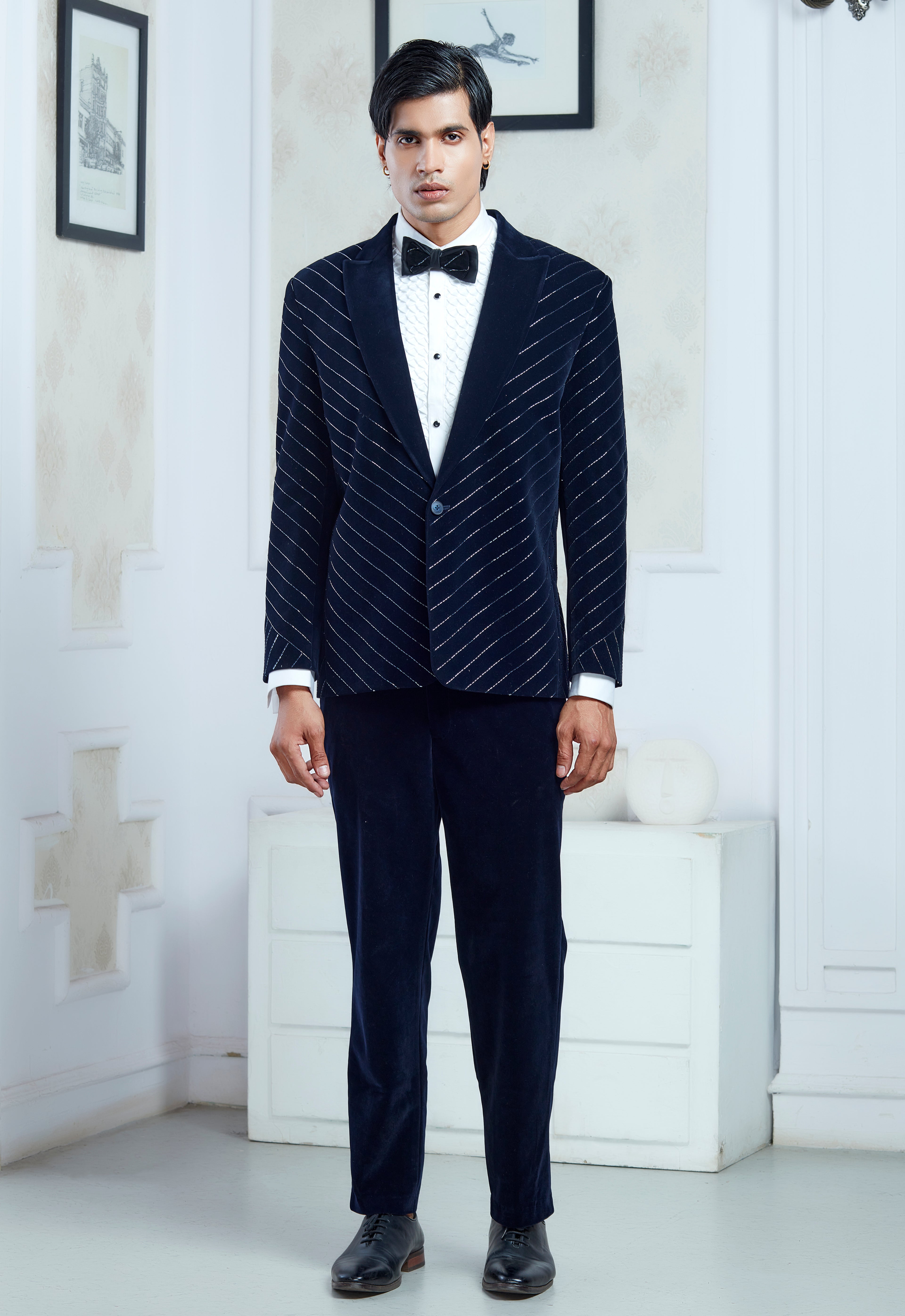 Embroidered Navy Blue Tuxedo
