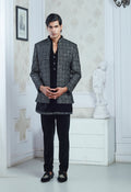 Embroidered Black Open Jacket And Bandi Set