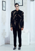 Embroidered Black Velvet Indowestern Set