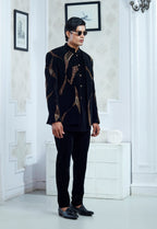 Embroidered Black Velvet Indowestern Set