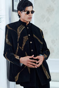 Embroidered Black Velvet Indowestern Set