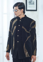 Embroidered Black Velvet Indowestern Set