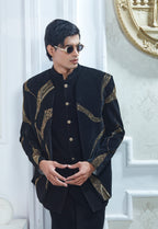 Embroidered Black Velvet Indowestern Set