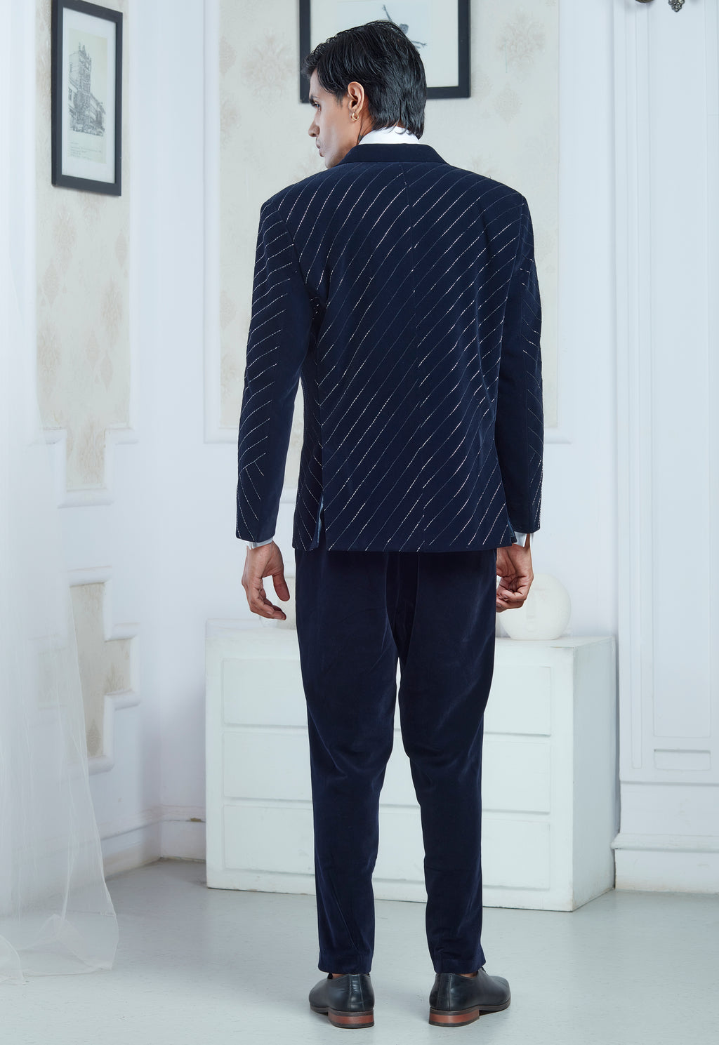 Embroidered Navy Blue Tuxedo