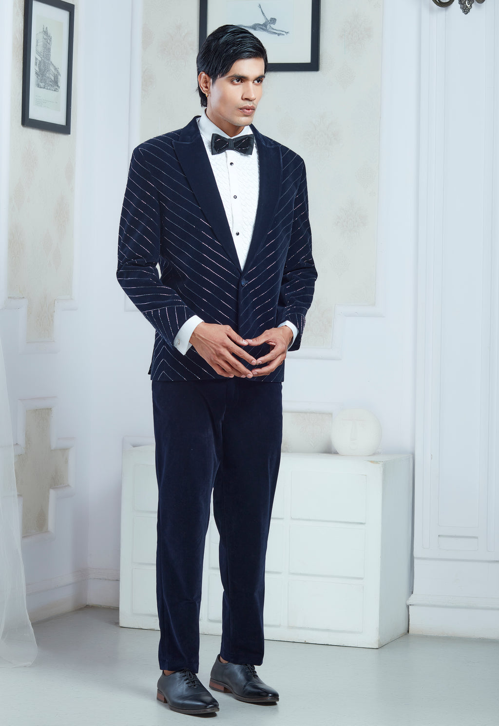 Embroidered Navy Blue Tuxedo