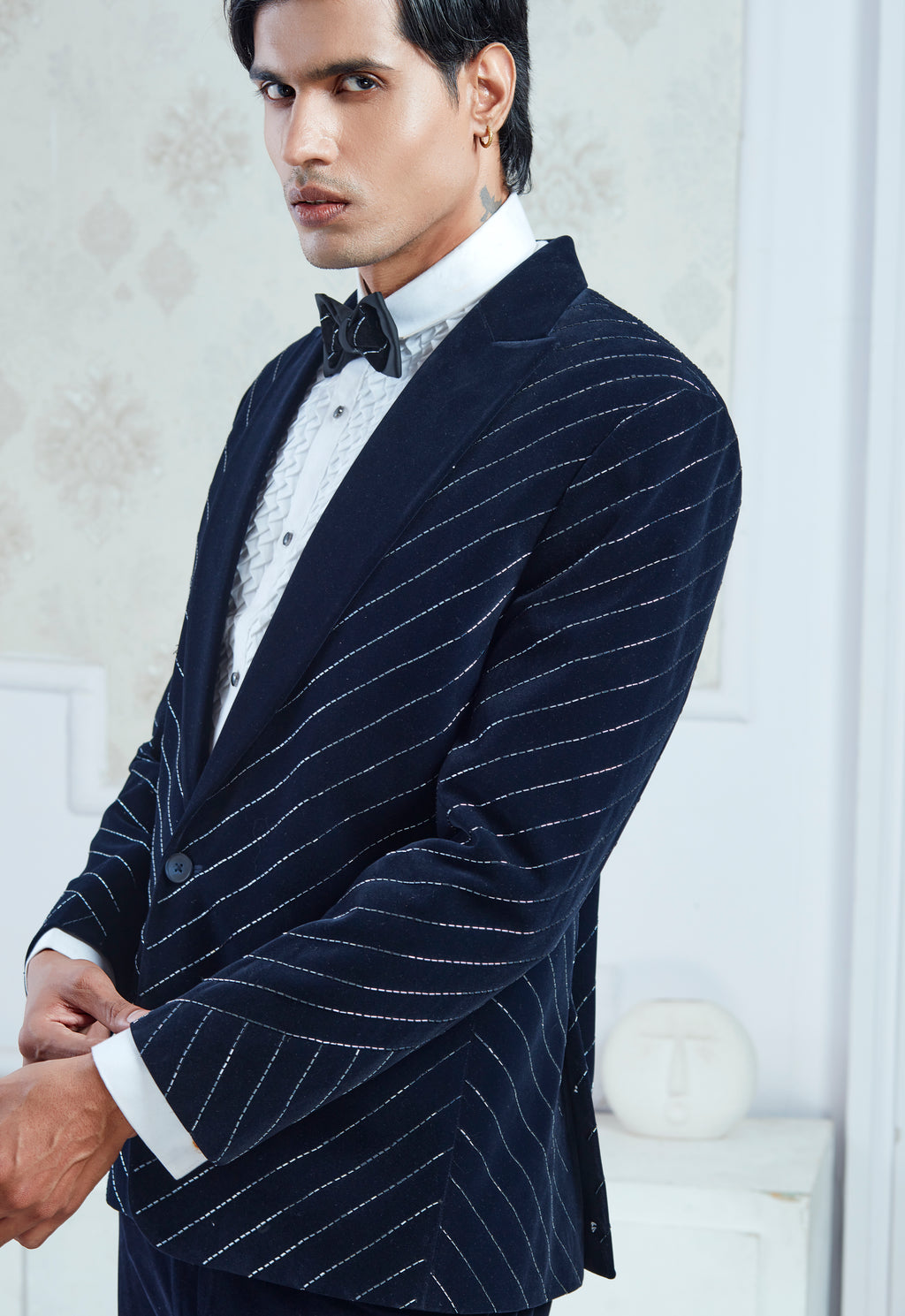 Embroidered Navy Blue Tuxedo