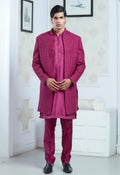 Pink Silk Embroidered Open Jacket Indowestern Set