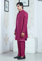 Pink Silk Embroidered Open Jacket Indowestern Set