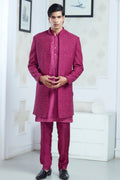 Pink Silk Embroidered Open Jacket Indowestern Set