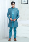 Green Satin Silk Embroidered Indowestern Set