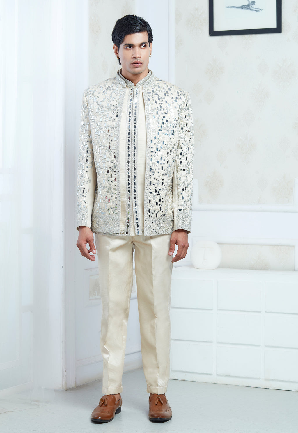 Embroidered Mirror Work Indowestern Set