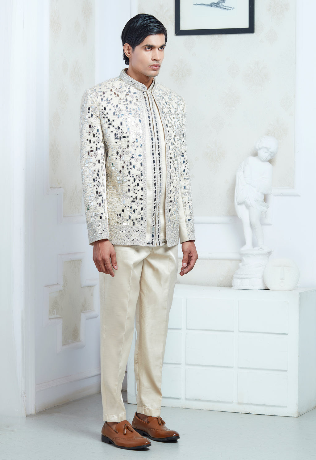 Embroidered Mirror Work Indowestern Set