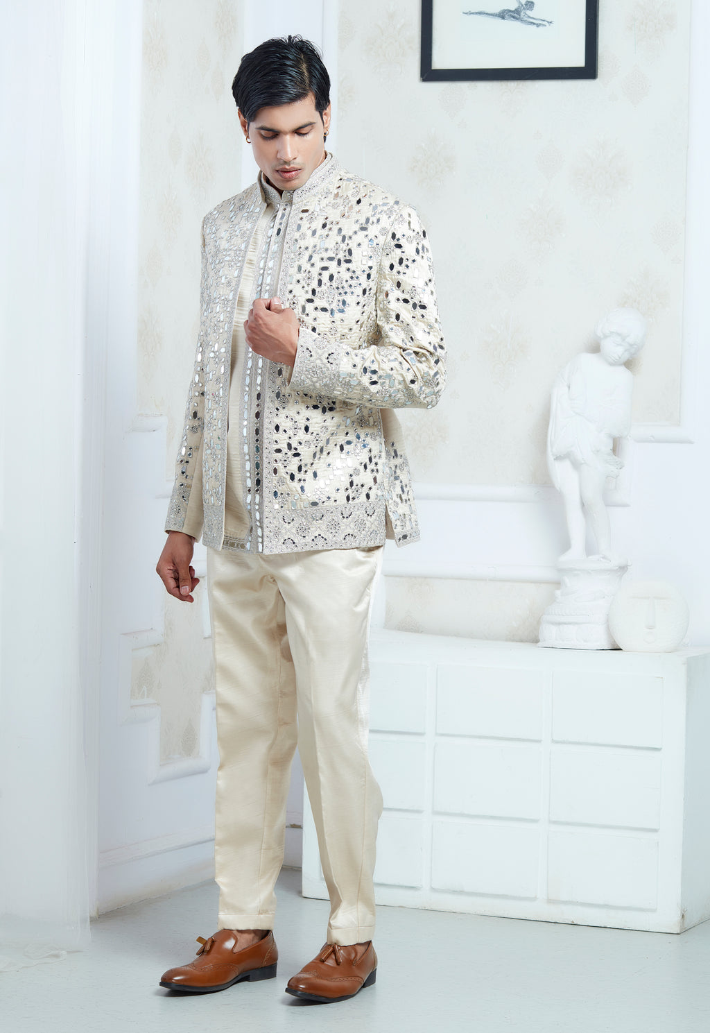 Embroidered Mirror Work Indowestern Set