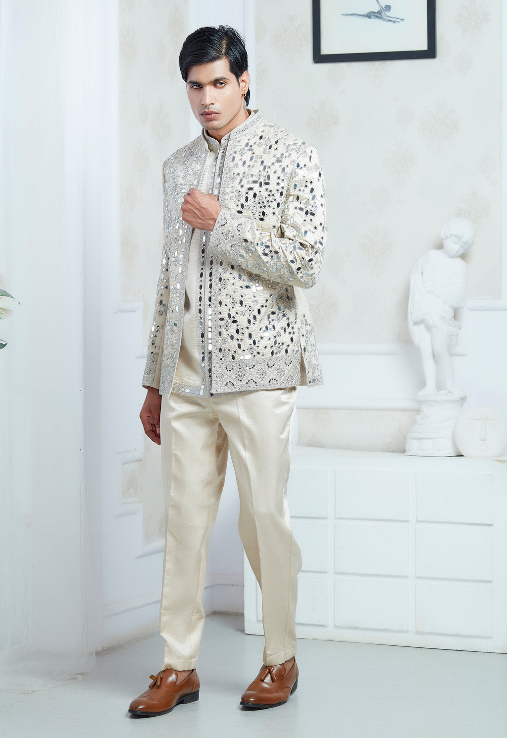 Embroidered Mirror Work Indowestern Set