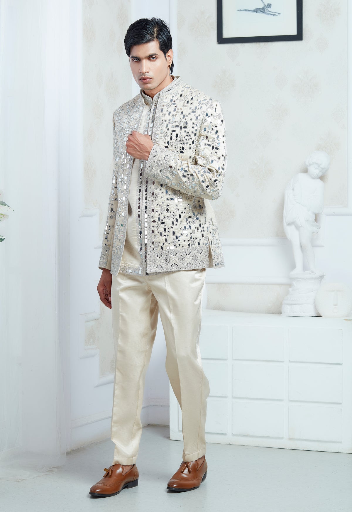 Embroidered Mirror Work Indowestern Set