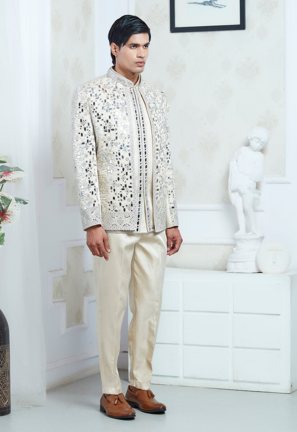 Embroidered Mirror Work Indowestern Set