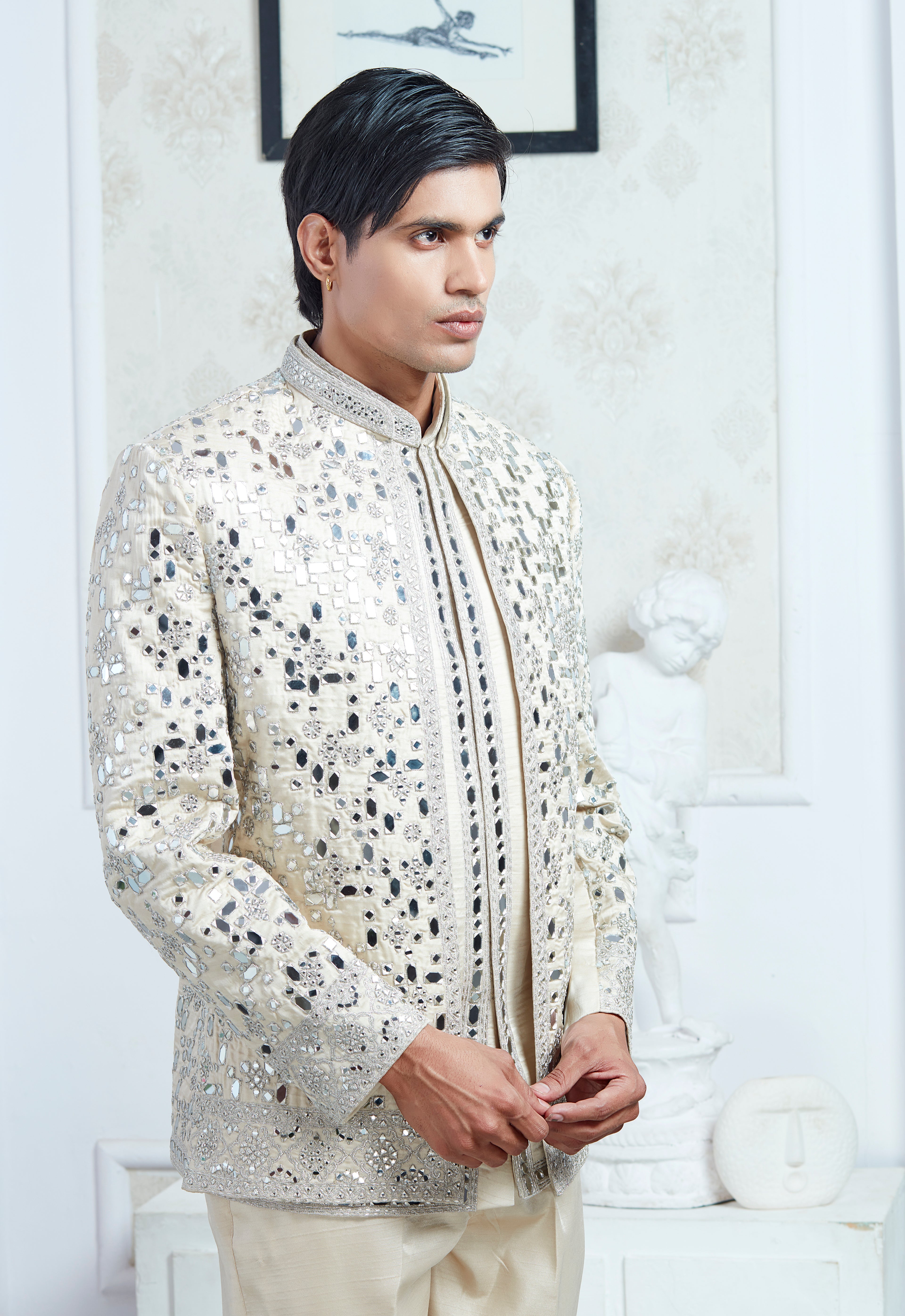 Embroidered Mirror Work Indowestern Set