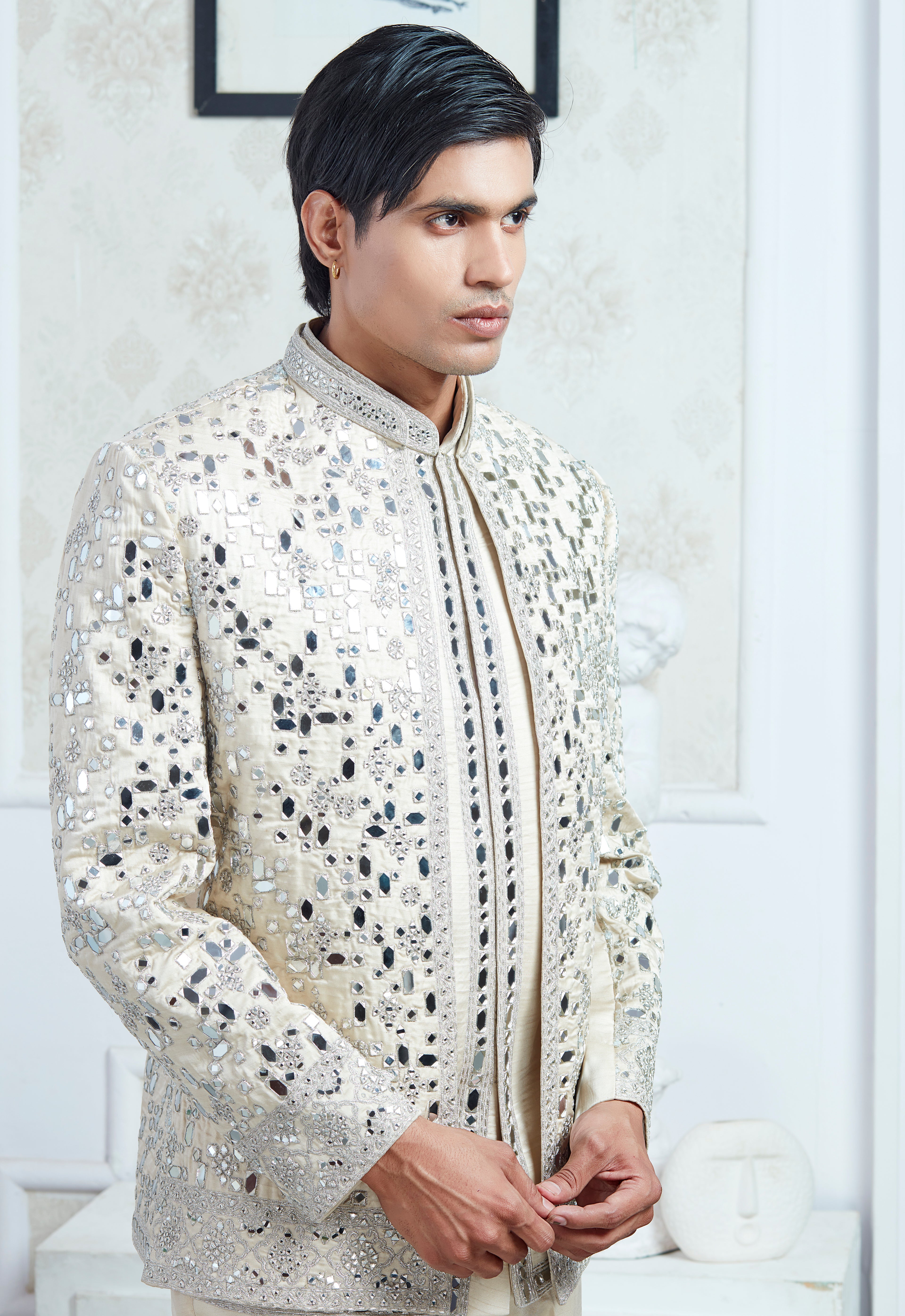 Embroidered Mirror Work Indowestern Set