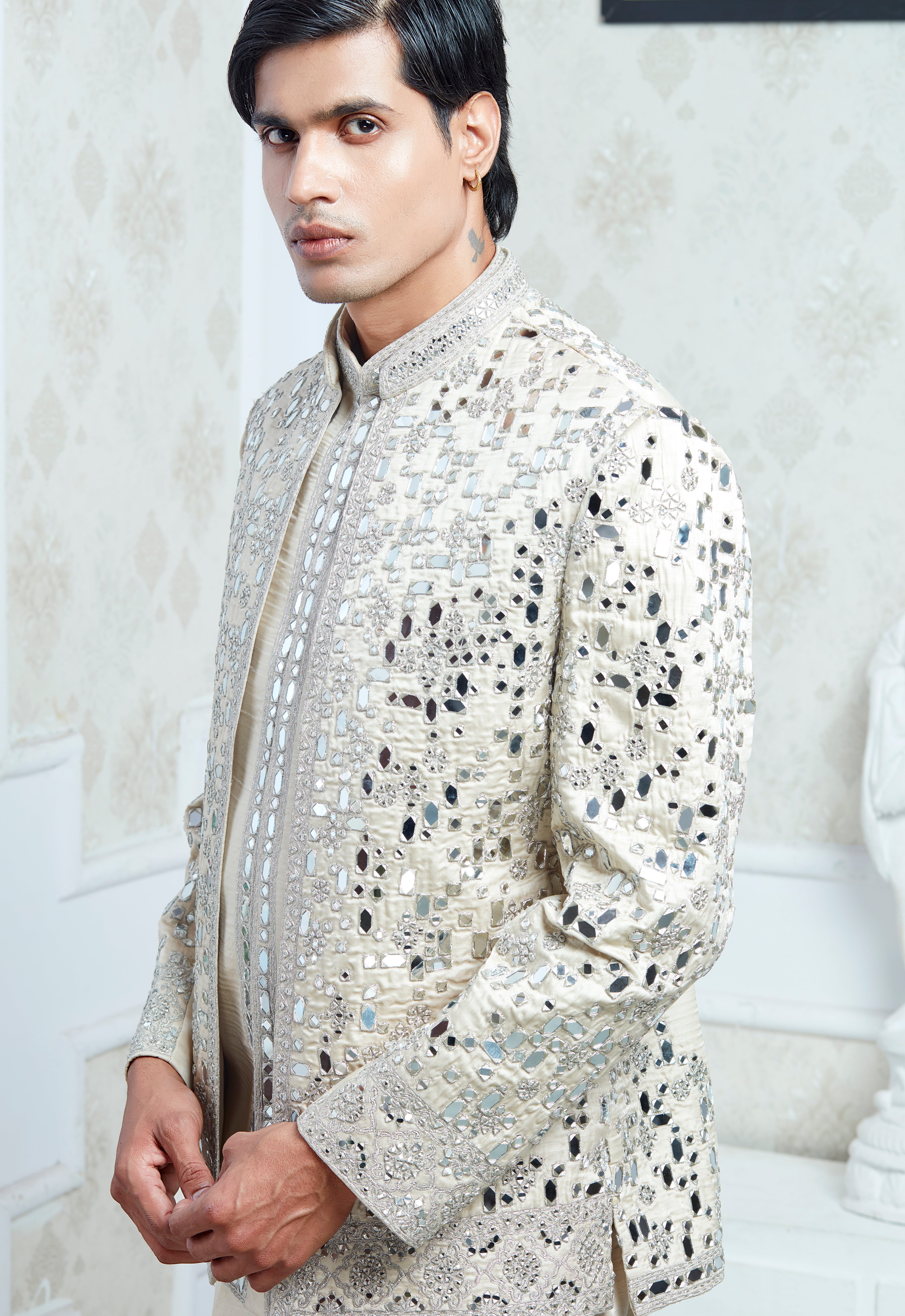 Embroidered Mirror Work Indowestern Set