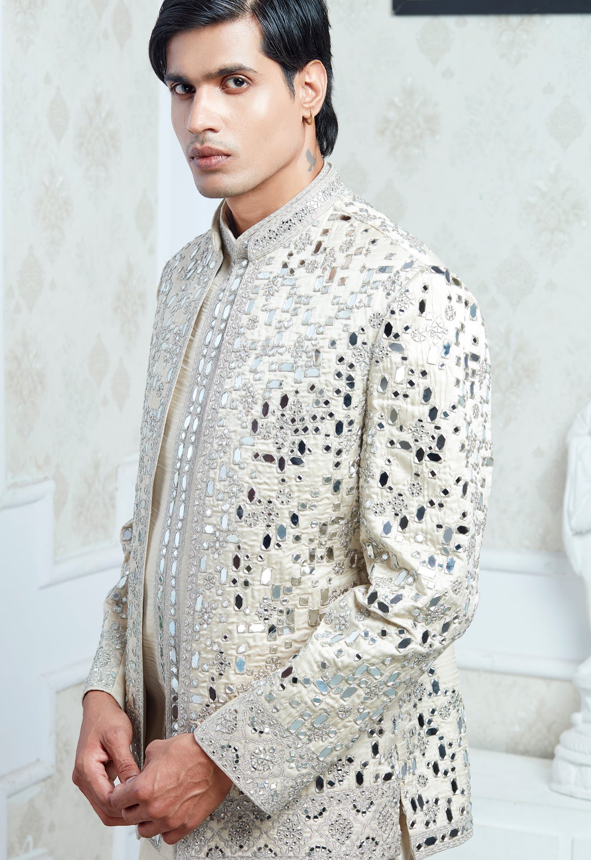 Embroidered Mirror Work Indowestern Set