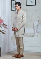 Champagne Velvet Embroidered Indowestern Set