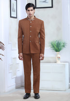 Rust Jodhpuri Set With Embroidered Collar