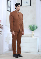 Rust Jodhpuri Set With Embroidered Collar