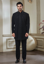 Black Embroidered Indowestern