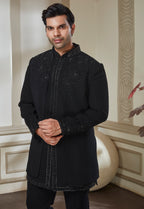 Black Embroidered Indowestern
