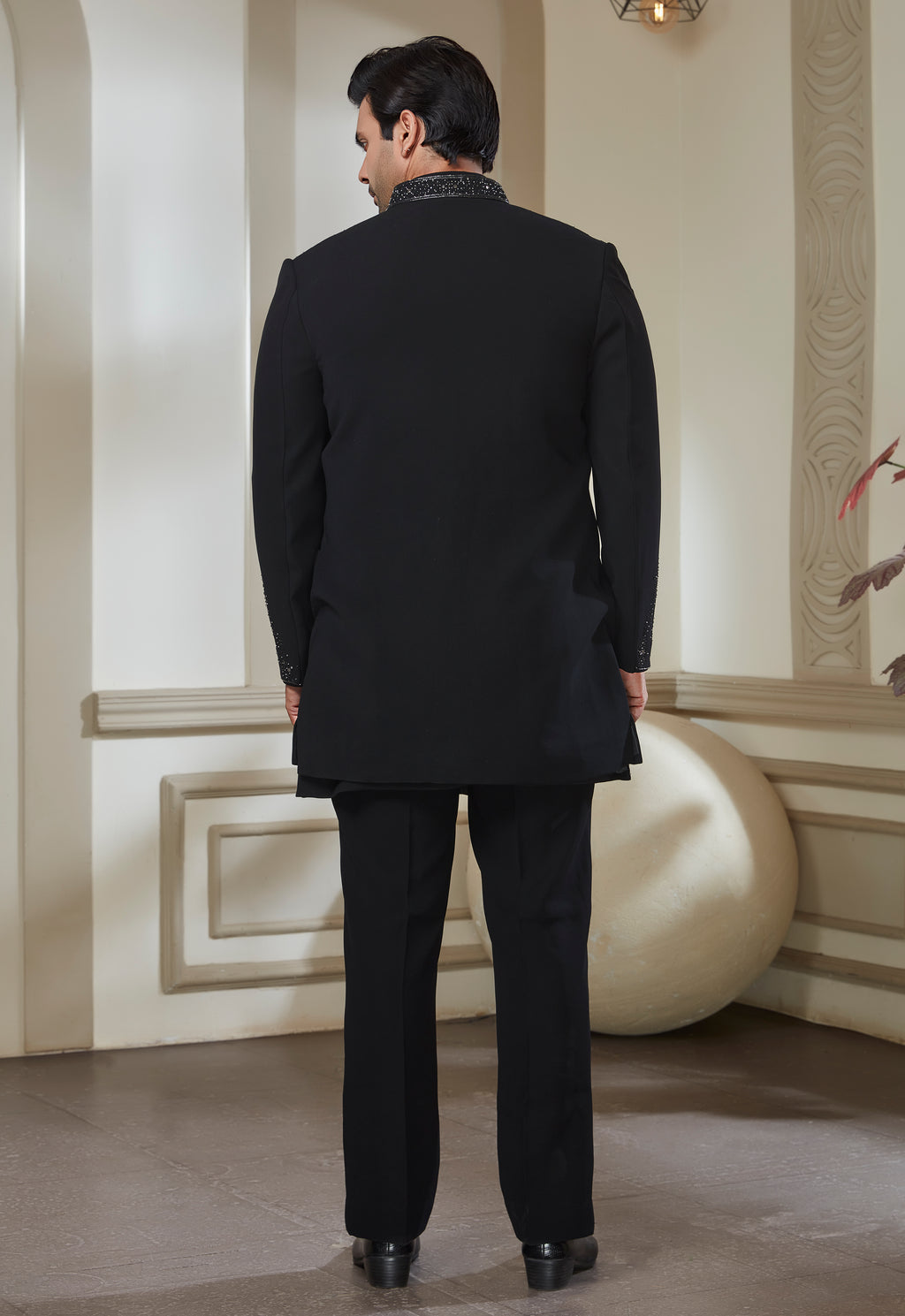 Black Embroidered Indowestern