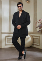 Black Embroidered Indowestern