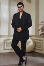 Black Embroidered Indowestern