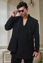 Black Embroidered Indowestern
