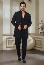 Black Embroided Polyester Indowestern Set