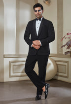 Black Polyester Embroidered Tuxedo Set