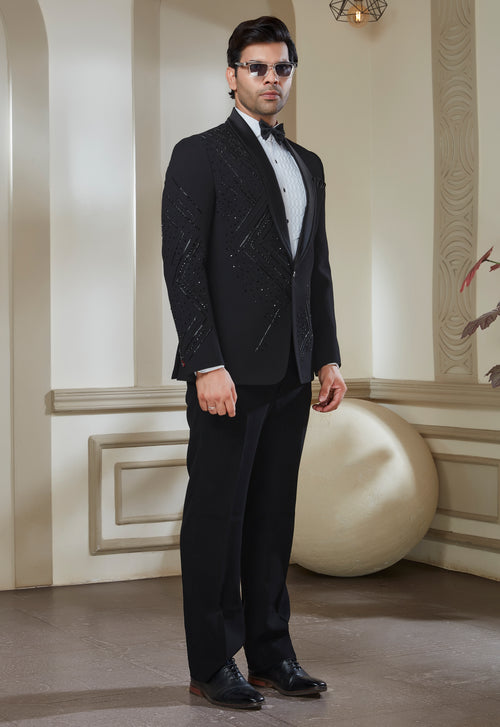 Black Embroidered Tuxedo Set