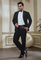 Black Polyester Embroidered Tuxedo Set