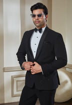 Black Polyester Embroidered Tuxedo Set