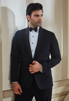 Black Polyester Embroidered Tuxedo Set