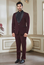 Wine Tuxedo Set With Satin Shawl Lapel