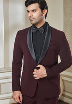 Wine Tuxedo Set With Satin Shawl Lapel