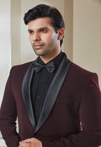 Wine Tuxedo Set With Satin Shawl Lapel