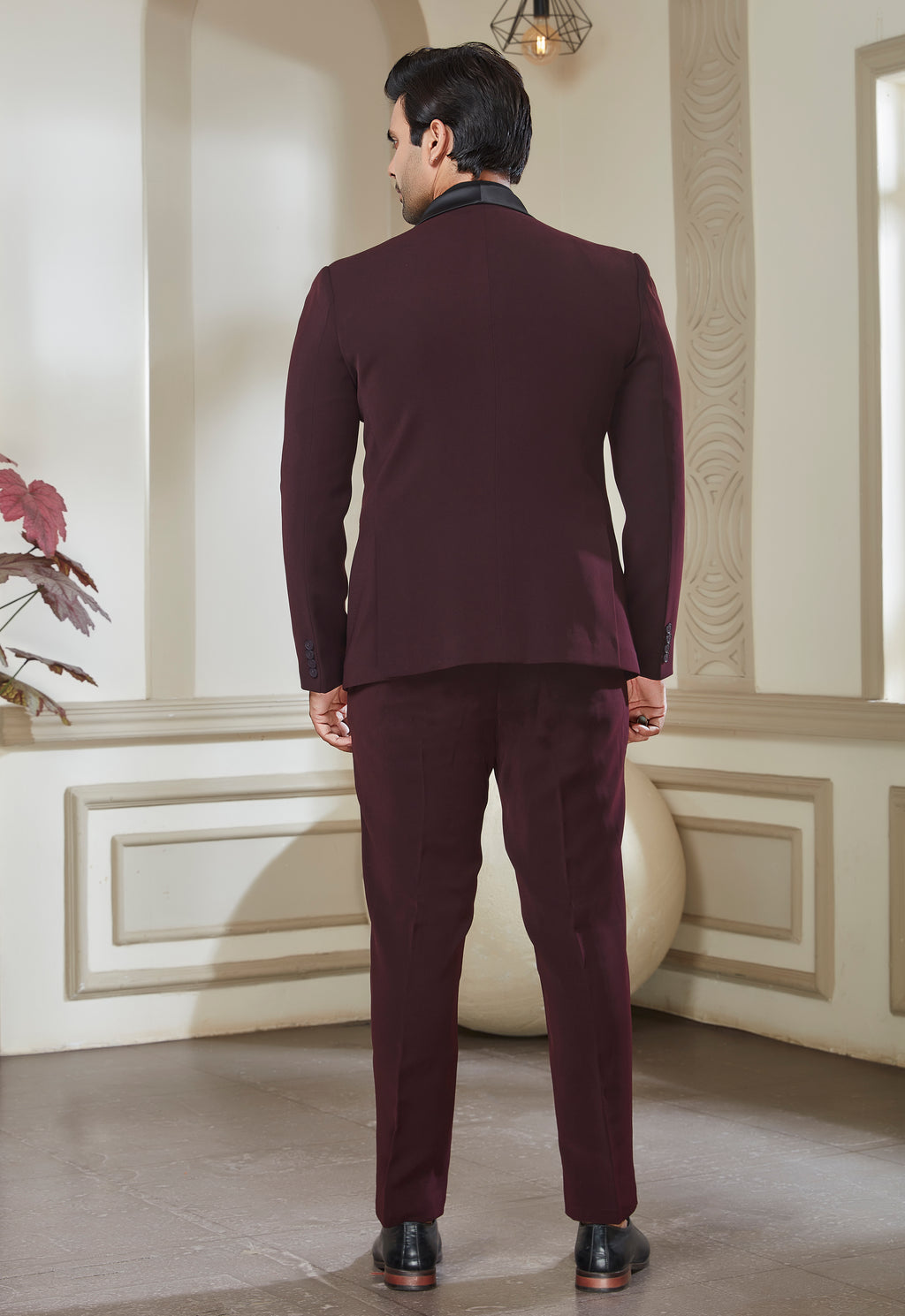 Wine Tuxedo Set With Satin Shawl Lapel