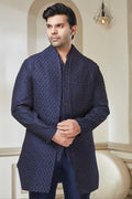Blue Raw Silk Embroidered Indowestern Set